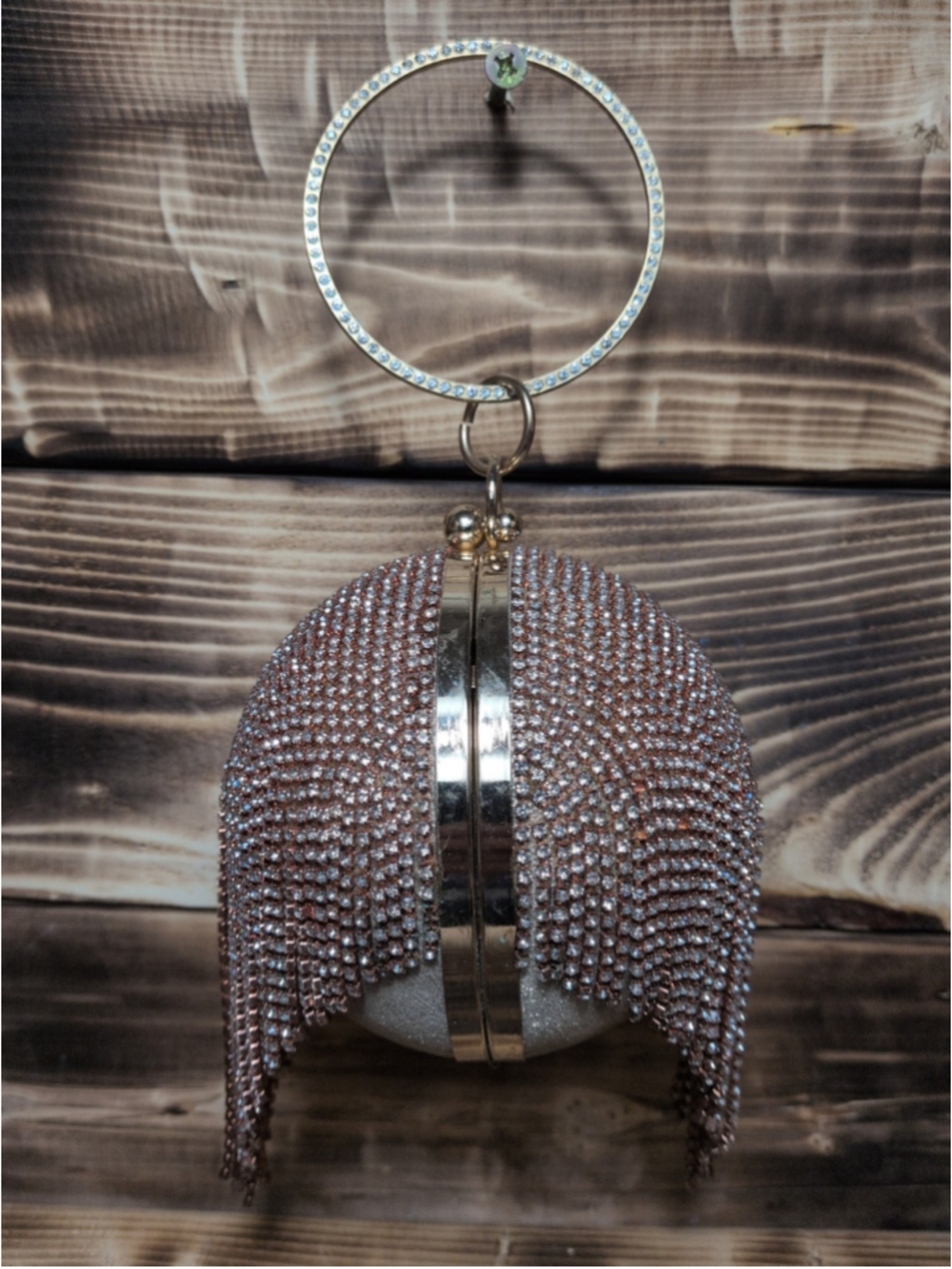 Women Evening Clutch Bag with Tassels Crystal Round Wedding Party Handbag Purse